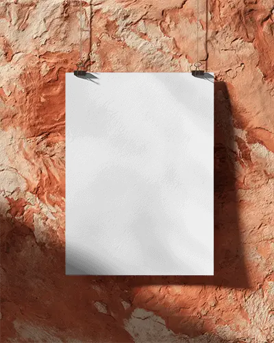 Premium Poster Mockup Hanging On Textured Wall With Realistic Shadows And Light Effects