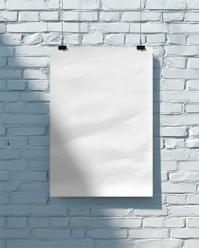 Blank Crumpled Paper Poster Mockup Hanging On Brick Wall Ideal For Design Showcase