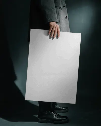 Person Holding Blank Poster Mockup In Studio Photography For Design