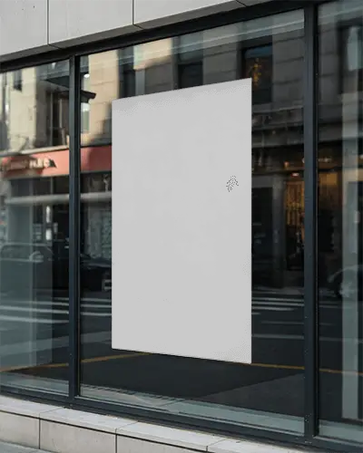 Urban Storefront Glass Window Poster Mockup For Retail Advertising Display Design