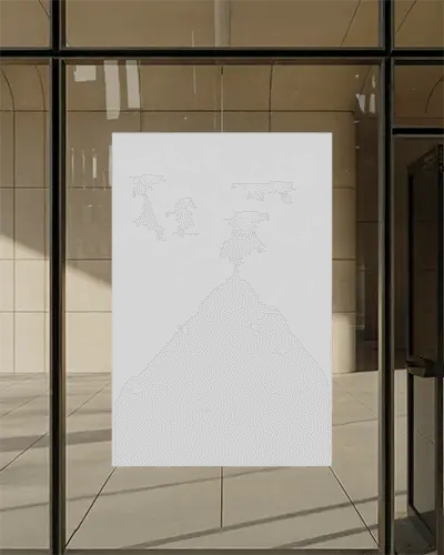 Modern Minimalist Poster Mockup Hanging On Glass Door For Creative Display