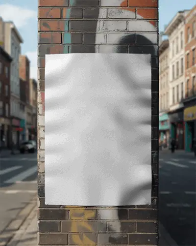 Urban Street Poster Mockup On Brick Wall For Outdoor Advertising Display