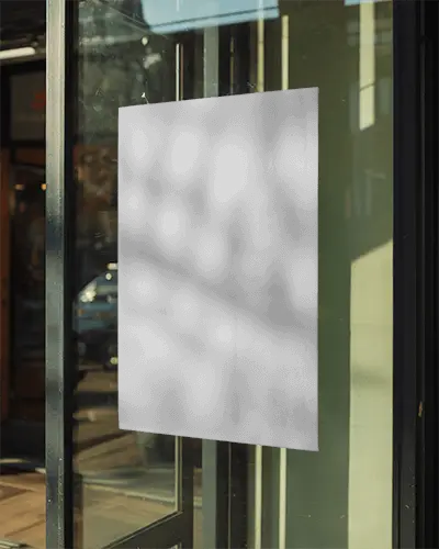 Realistic Shop Window Poster Mockup For Retail Advertising With Sharp Shadow And Light Play
