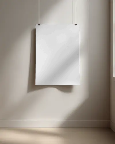 Minimalist Hanging Poster Mockup In Sunlit Room For Art And Design Presentation