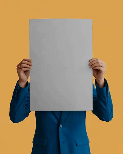 Person In Suit Holding Poster Mockup For Advertisement Or Presentation Pitch