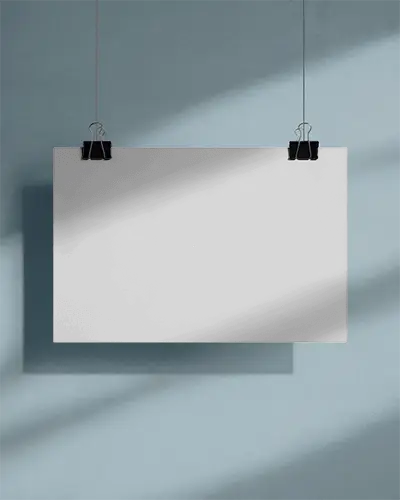 Hanging Poster Mockup On Textured Wall With Light Shadow Effect For Design
