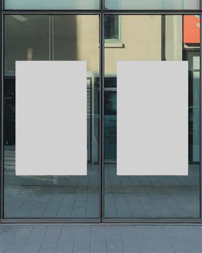 Vertical Poster Mockup On Glass Doors Perfect For Modern Retail Marketing And Promotion