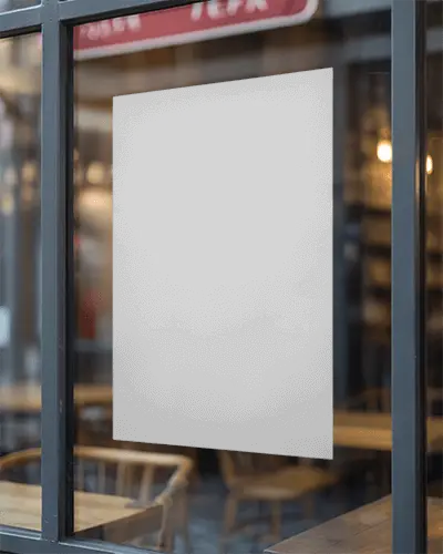 Vertical Poster Mockup On Window Glass For Cafe Or Restaurant Promotion Display