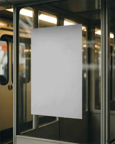 Vertical Poster Mockup In Public Transport Enclosed Glass Display Modern Advertisement
