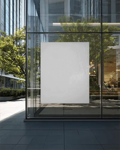Modern Storefront Glass Poster Mockup Urban Building Window Display For Advertising Design
