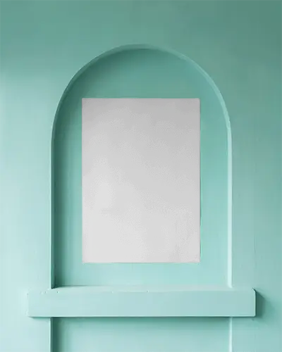 Vertical Poster Mockup Placed Inside Arched Wall Niche For Design Presentation And Display
