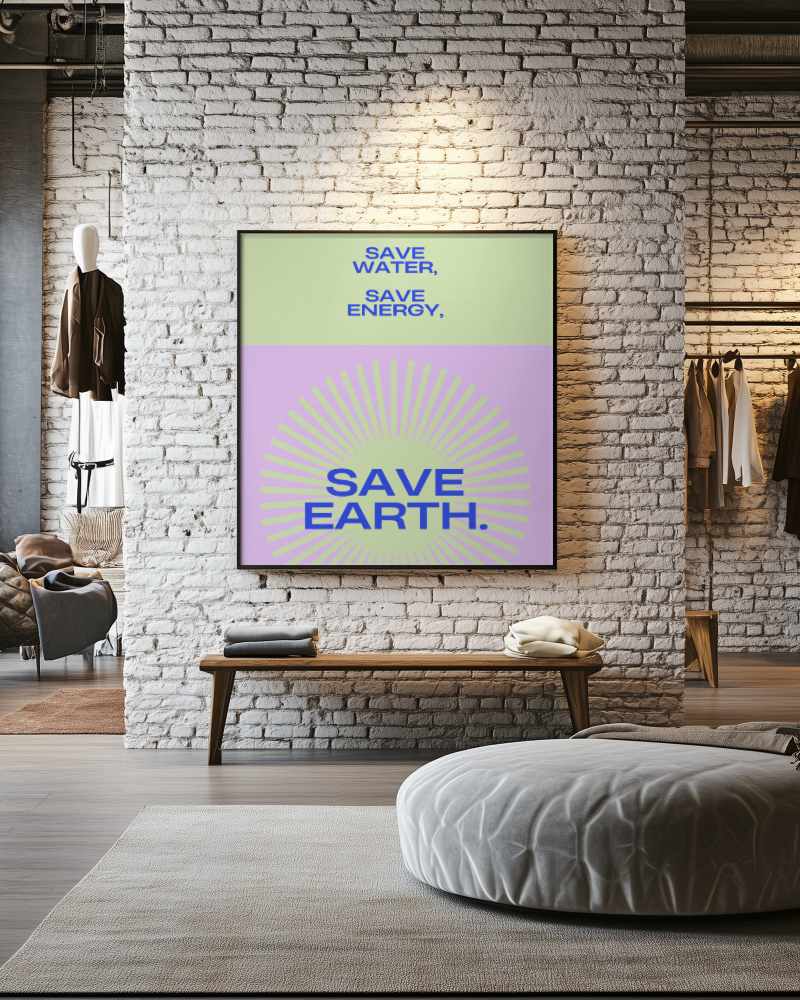 Boutique Shop Poster Mockup Industrial Exposed Brick Wall Soft Lighting
