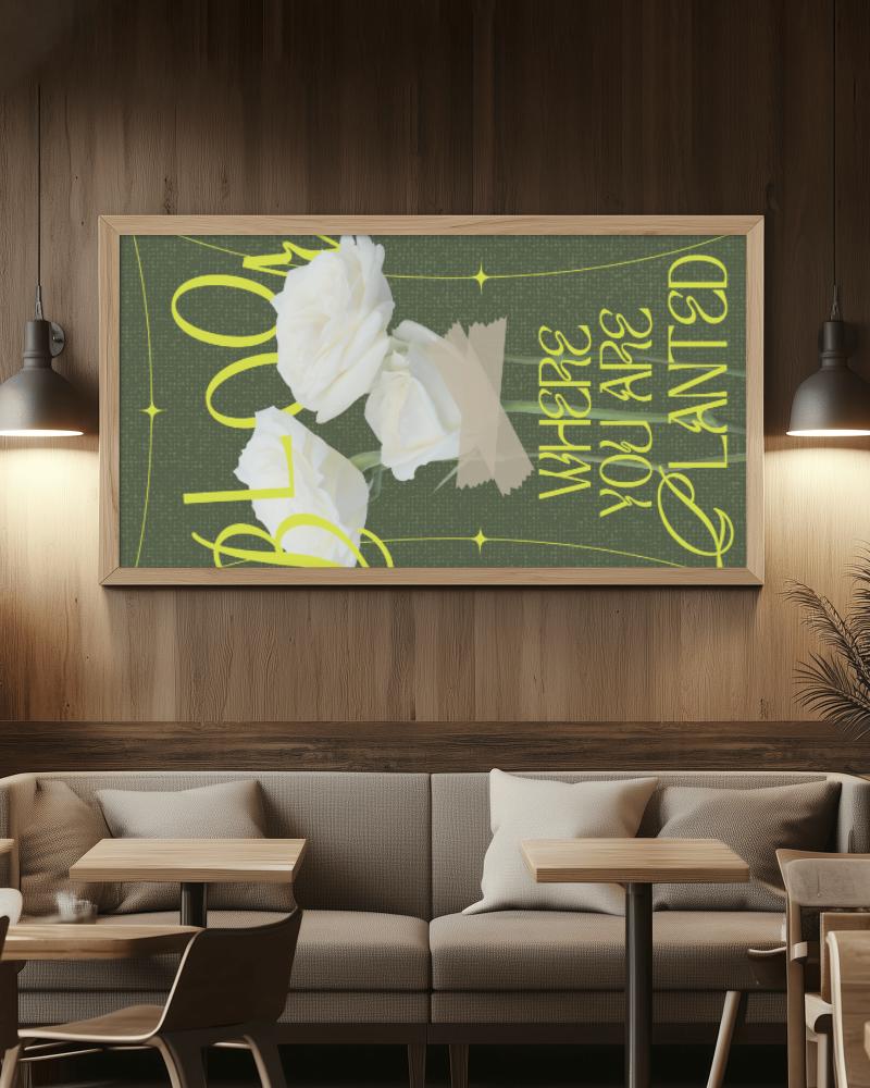 Soft Wooden Frame Horizontal Poster Mockup Coffee Shop Cozy Seating Area