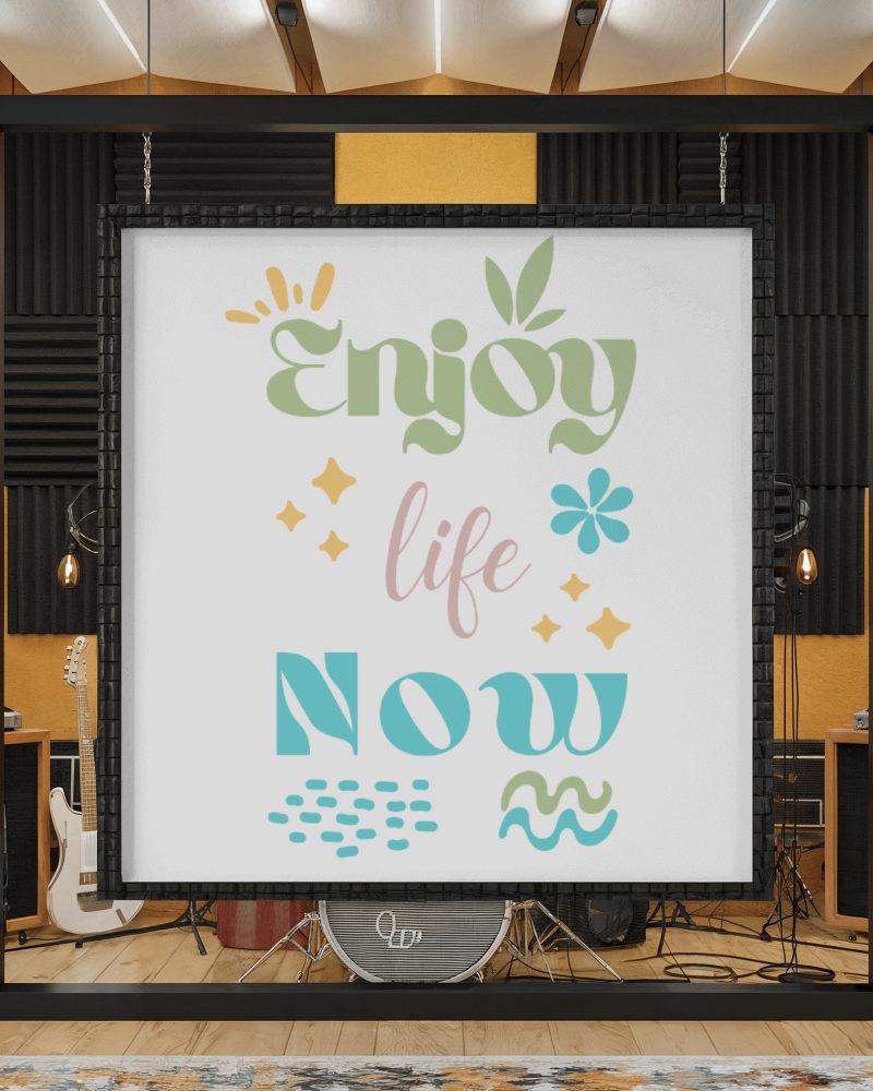 Music Studio Poster Mockup Black Frame Vintage Instruments Background