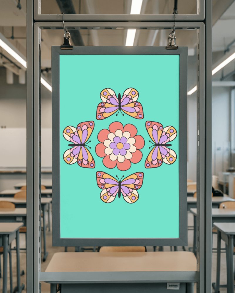 Classroom Framed Poster Mockup With Modern Suspension Style