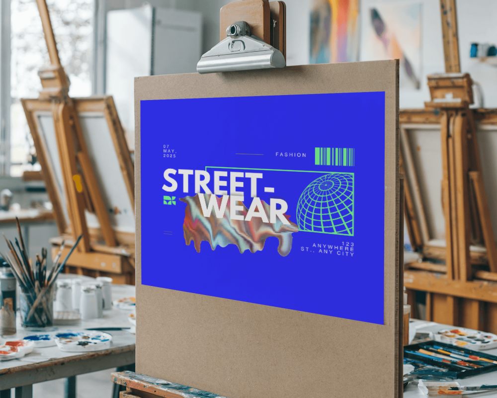 Artist Studio Poster Mockup On Clipboard Amid Creative Tools