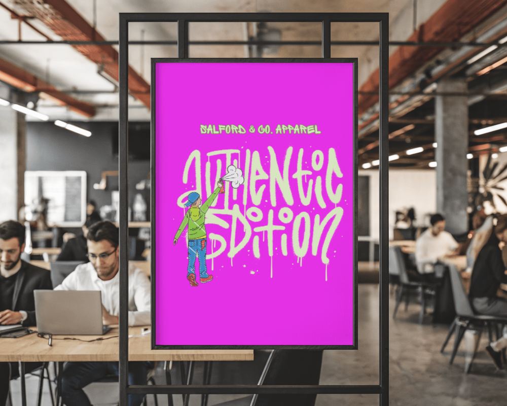 Industrial Office Poster Mockup Framed In Minimalist Workspace