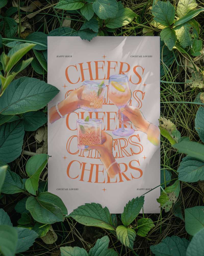 Poster Mockup In A Garden With Leaves Coming On Top Of It