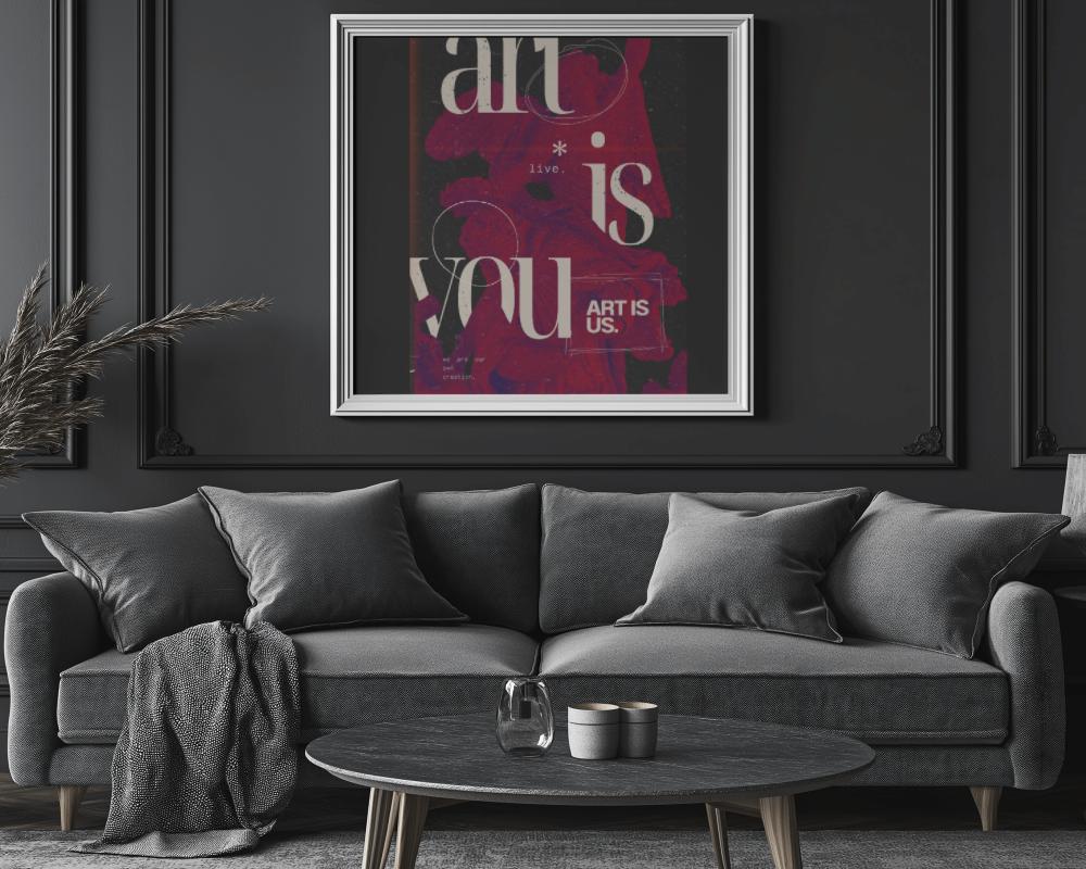 Wall Art Mockup Above Modern Dark Sofa In Luxurious Living Room Setting