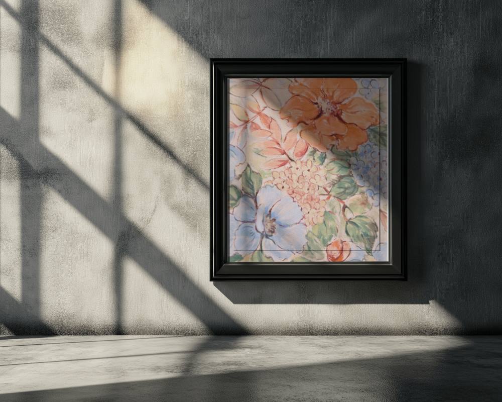 Framed Wall Art Mockup In Shadowed Concrete Room With Custom Design