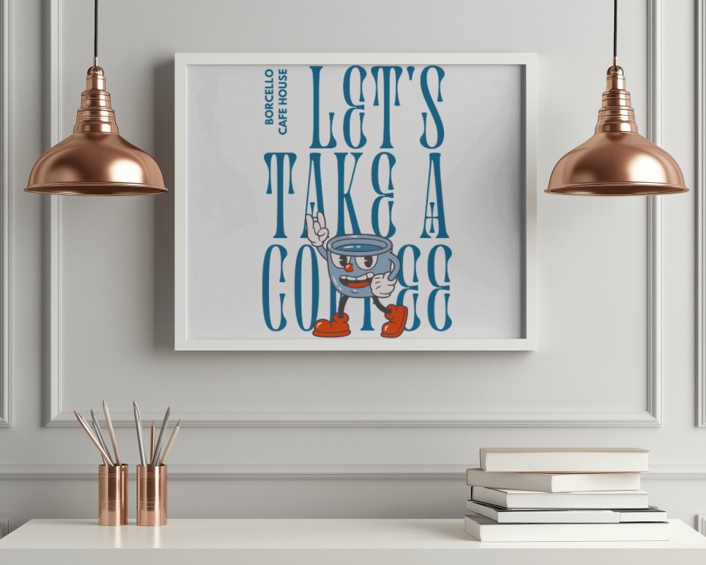 Framed Poster Mockup With Copper Lamps Above
