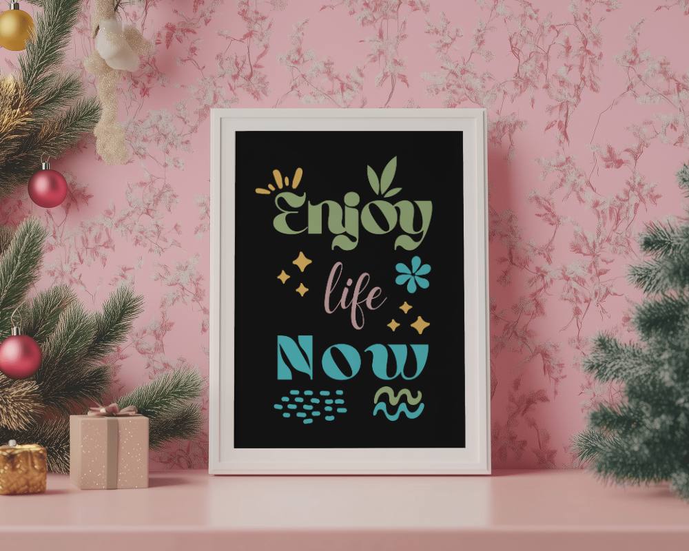 Pink Festive Holiday Poster Mockup With Ornaments