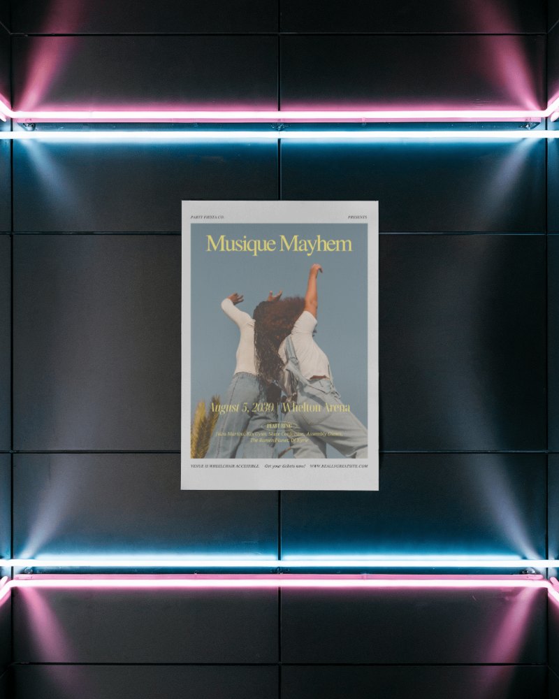 Dark Background Poster Mockup With Neon Lighting Highlighting The Edges And Creating A Futuristic Visual Appeal