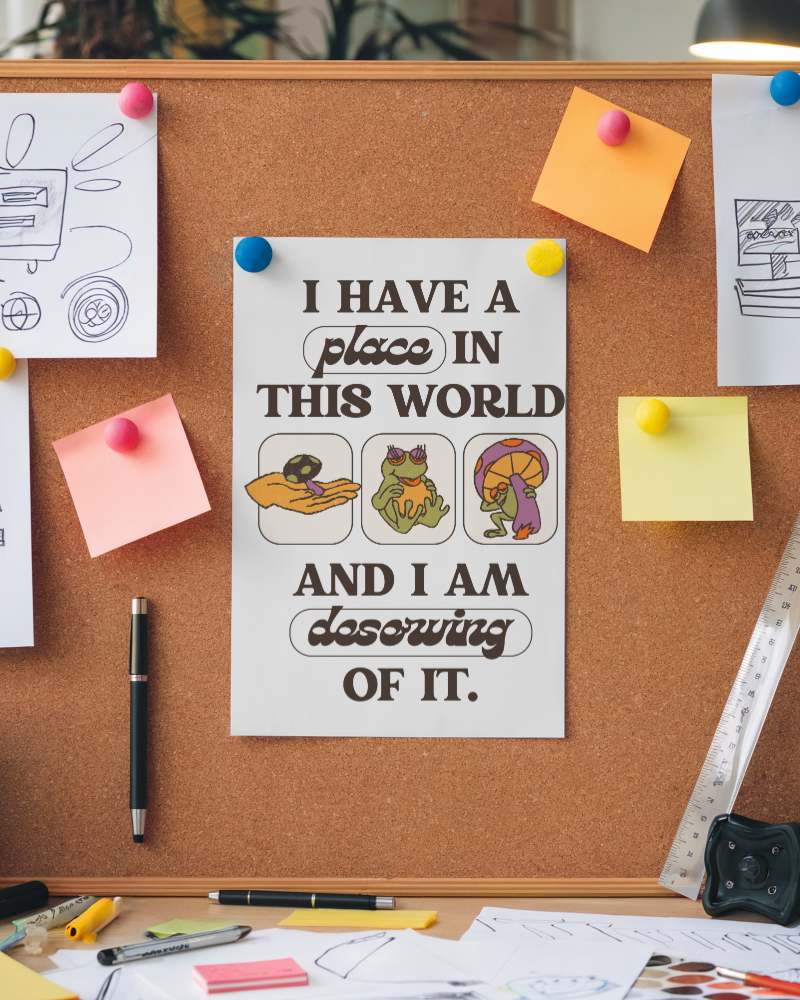 Bulletin Board Poster Mockup With Colorful Pins And Desk Accessories In A Creative Workspace Setting