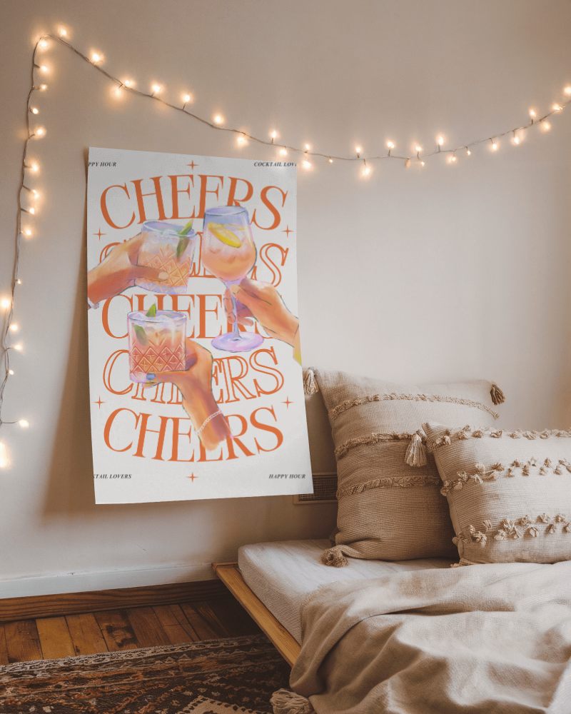 Cozy Bedroom Poster Mockup With Fairy Lights And Cushions Creating A Warm And Inviting Atmosphere