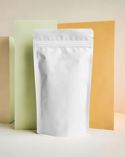 Sunlit Coffee Pouch Mockup Premium Zipper Seal Bag With Soft Lighting And Artistic Backdrop