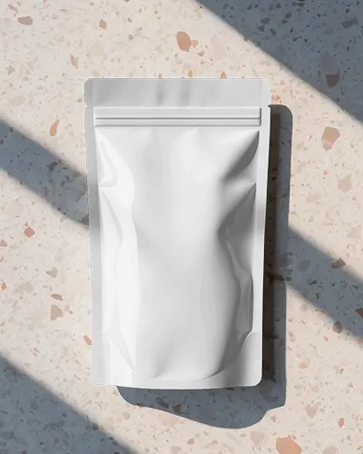 Terrazzo Floor Pouch Mockup Top View With Dramatic Shadows Modern Minimal Style