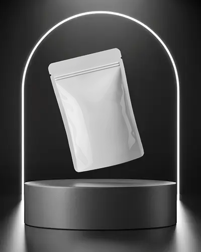 Black Glow Arch Pouch Mockup Floating On Podium With Minimal Light Outline Glam Look