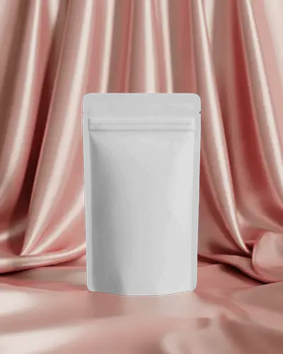 Silky Pink Curtain Pouch Mockup Soft Drapes Backdrop For Premium Cosmetic Display