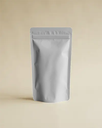 Minimal Neutral Pouch Mockup Front Facing On Plain Beige Background For Branding