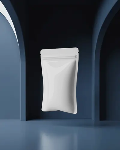 Clean Floating Matte Pouch Mockup In Sleek Modern Blue Arched Interior Light Play