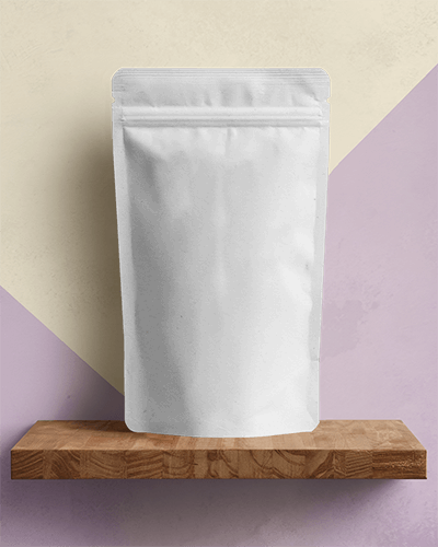 Elegant Shelf Display Pouch Mockup Premium Packaging With Wooden Stand And Geometric Background