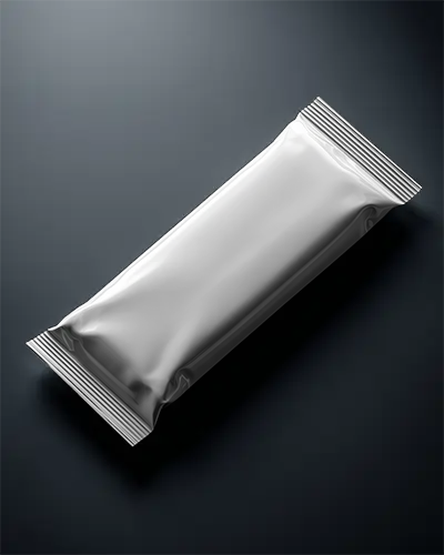 Realistic Food Snack Pouch Mockup With Crinkled Top And Bottom Seals In Vertical Layout