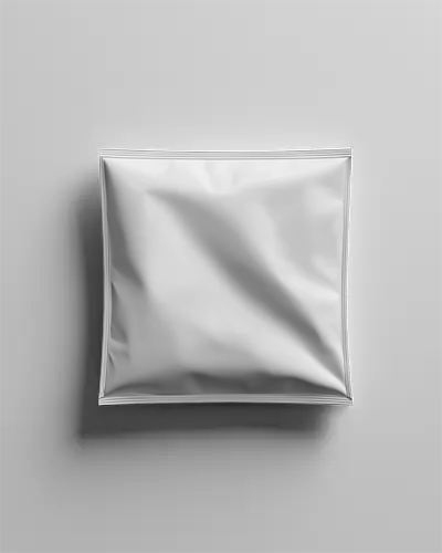 Flat Lay Sealed Pouch Mockup For Food Or Cosmetics Industrial Packaging Use