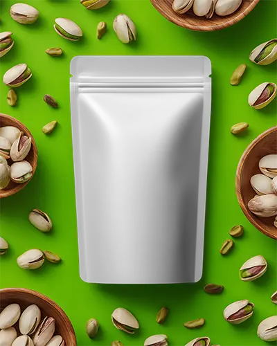 Eco Friendly Premium Pouch Mockup For Pistachios Coffee Seeds Packaging Design Template