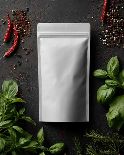 Ziplock Foil Pouch Mockup For Natural Spices Organic Ingredients Packaging