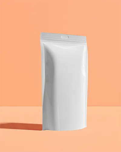 Flexible Packaging Pouch Mockup Front View Isolated On Plain Background Image