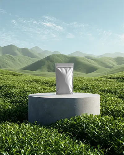 Minimalistic Resealable Pouch Mockup Presented In Natural Green Plant Surroundings