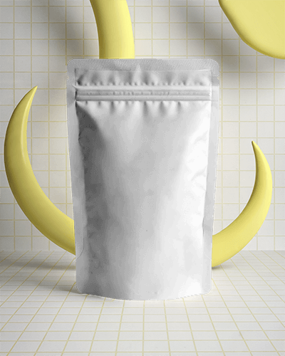 Abstract Display Pouch Mockup Modern Packaging With Creative 3d Yellow Sculpture Elements