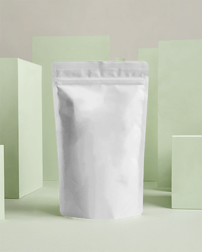 Soft Green Stand Up Pouch Mockup With Geometric Background Organic And Nature Inspired Branding Display