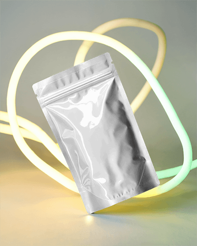 Floating Pouch Mockup With Glowing Neon Lights Modern And Futuristic Branding Display