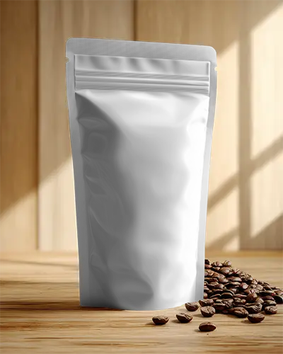 Resealable Pouch Mockup For Coffee Packaging On Wooden Table Background Display