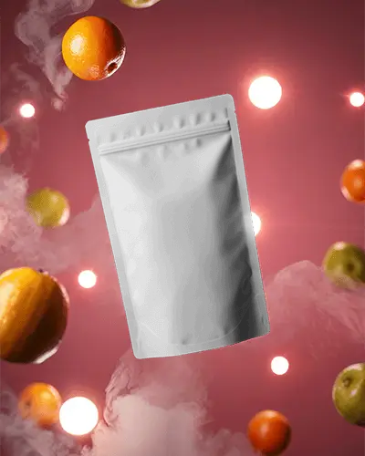 Standup Pouch Mockup For Food Products With Fresh Fruit Background Design