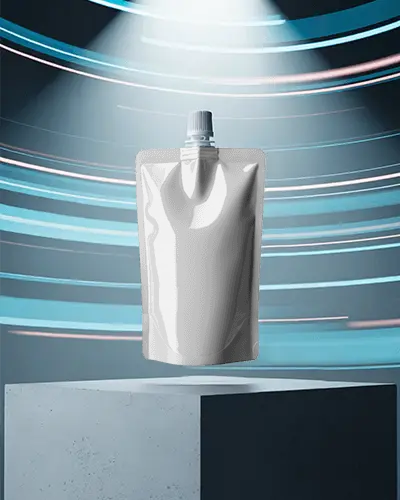 Standing Spout Pouch Pack Mockup On Pedestal With Dynamic Light Effect Background