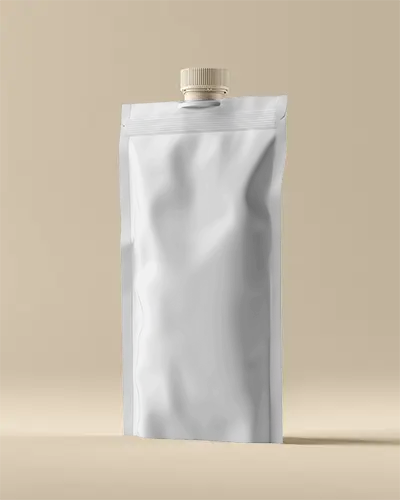 Reclosable Stand Up Pouch Mockup With Spout Flexible Packaging For Liquid And Powder Storage