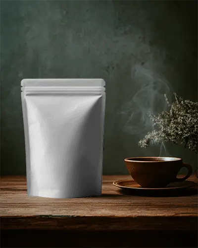 Resealable Stand Up Foil Pouch Mockup For Coffee Packaging Branding Presentation